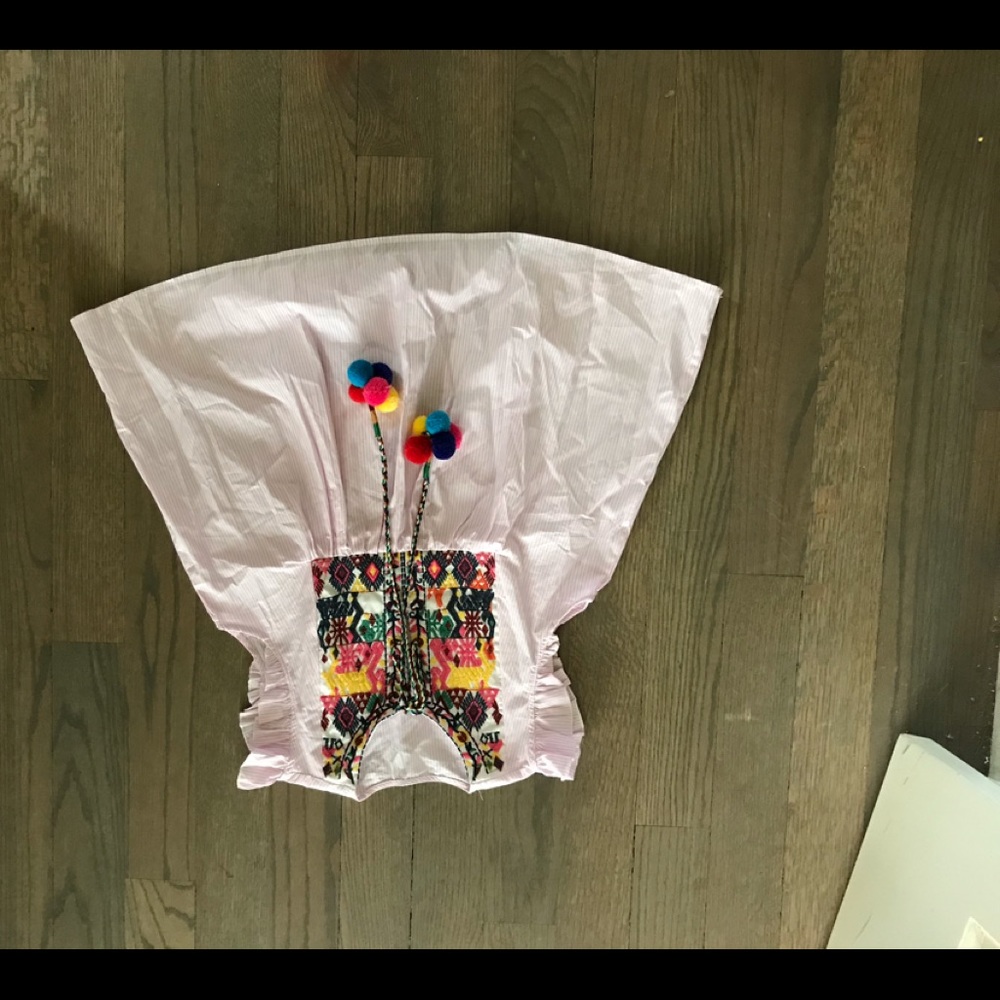 Pink seersucker BoHo shirt Mexican embroidery